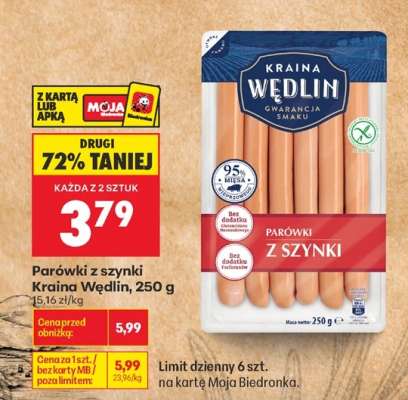 Parówki z szynki Kraina Wędlin , 250 g