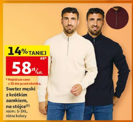 Sweter męski z krótkim zamkiem, na stójce