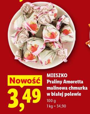 MIESZKO Praliny Amoretta malinowa chmurka w białej polewie