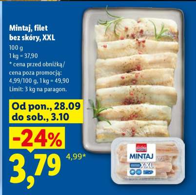 Mintaj, filet bez skóry, XXL