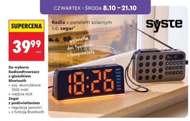 Radio z panelem solarnym lub zegar