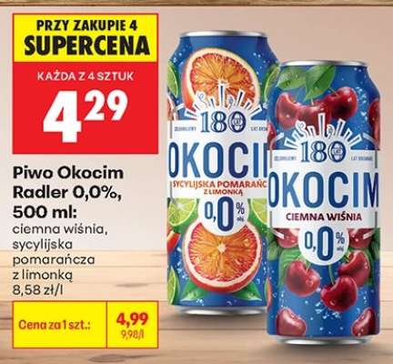 Piwo Okocim Radler 0,0%, 500 ml