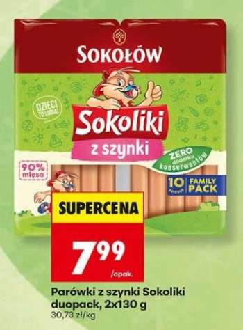 Parówki z szynki Sokoliki duopack, 2x130 g