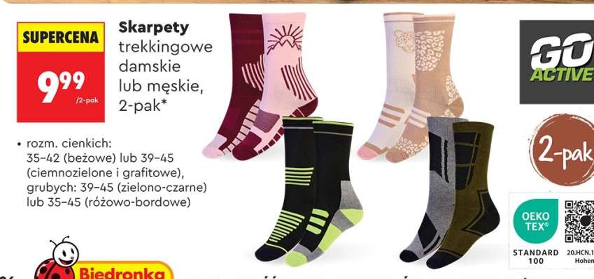 Skarpety trekkingowe damskie lub męskie, 2-pak