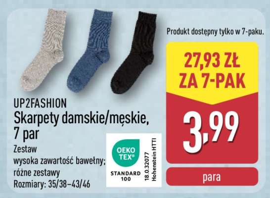 UP2FASHION Skarpety damskie/męskie, 7 par