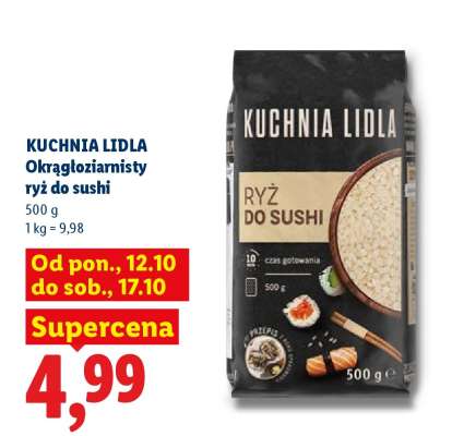 KUCHNIA LIDLA Okrągłoziarnisty ryż do sushi