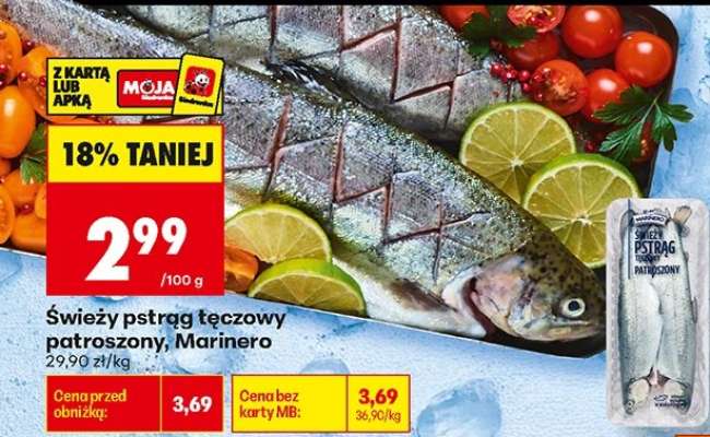 Świeży pstrąg tęczowy patroszony Marinero