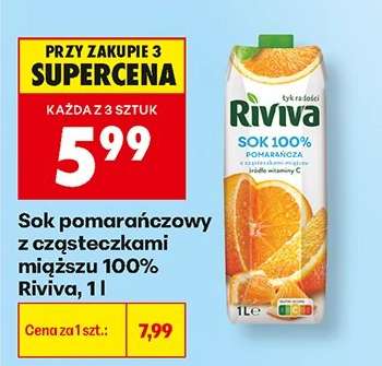 Sok pomarańczowy z cząsteczkami miąższu 100% Riviva, 1 l
