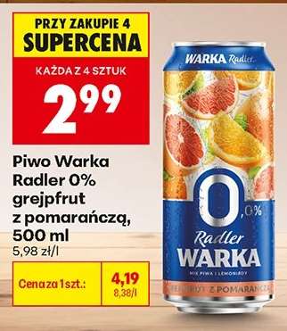 Piwo Warka Radler 0% grejpfrut z pomarańczą, 500 ml