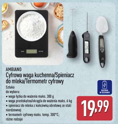 AMBIANO Cyfrowa waga kuchenna/Spieniacz do mleka/Termometr cyfrowy