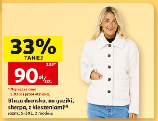 Bluza damska, na guziki, sherpa, z kieszeniami