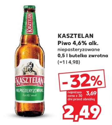 KASZTELAN Piwo 4,6% alk. niepasteryzowane 0,5 l butelka zwrotna