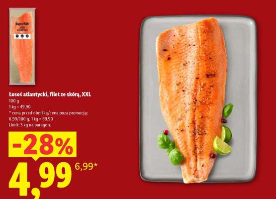 Łosoś atlantycki, filet ze skórą, XXL