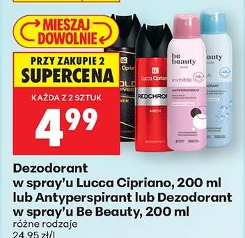 Dezodorant w spray’u Lucca Cipriano, 200 ml lub Antyperspirant lub Dezodorant w spray’u Be Beauty, 200 ml